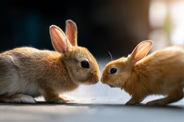 Fototapeta premium Two Cute Rabbits Interacting in a Gentle Moment of Curiosity and Playfulness