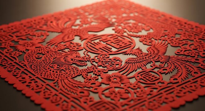 Delicate Red Chinese Paper Cut Ornament Lattice Pattern