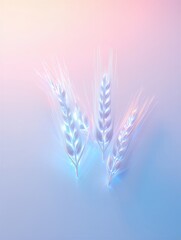 Iridescent wheat ears on soft pastel gradient background
