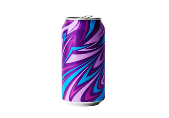 Fototapeta premium Colorful Beverage Can with Abstract Swirls and Droplets , Isolated on Transparent Background 