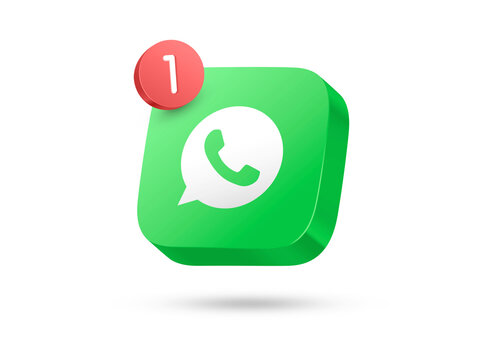 3D WhatsApp Icon with New Message Notification