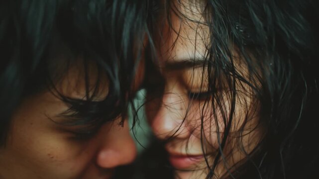 Intimate Close Up of Couple Sharing Tender Emotional Moment	
