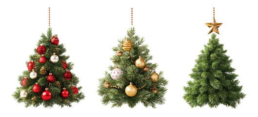 Festive Collection of Christmas Trees with Ornaments and Decorations