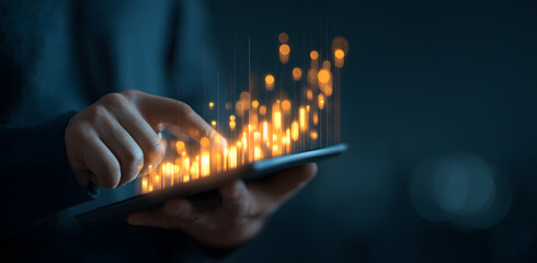 Handheld tablet to view stock trend chart