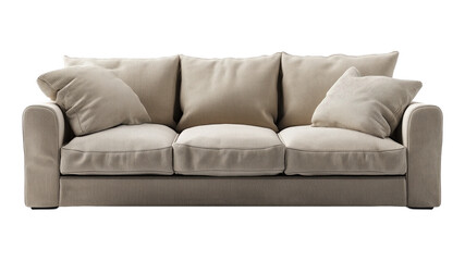 Fototapeta premium Stylish and comfortable beige sofa with plush cushions, perfect for living rooms and relaxation spaces.