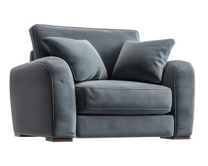 Fototapeta premium Cozy gray armchair with plush cushions, perfect for relaxing in stylish interiors. Enhance comfort and aesthetics in any living space.