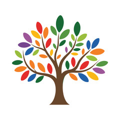 Obraz premium Colorful tree with multicolored leaves on white background, branches, nature concepts