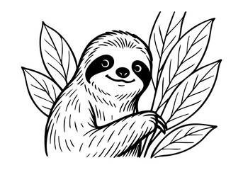 Obraz premium Sloth hand drawn simple sketch vector illustration