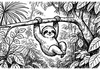 Obraz premium Sloth hand drawn simple sketch vector illustration