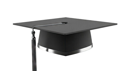 Black Graduation Cap with Tassel and Silver Trim