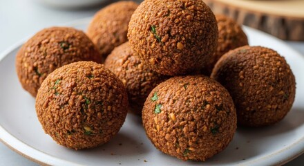 Crispy Fried Falafel Balls with Crunchy Exterior, Hyper-Realistic Image on Simple Plate, Natural Daylight