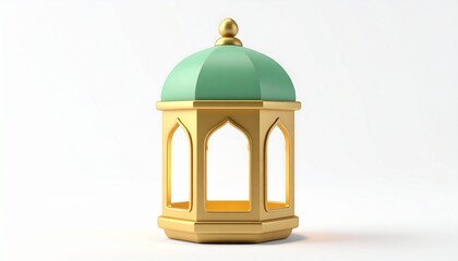 An empty vintage golden birdcage with an open door stands isolated on white as a 3d metal symbol of freedom and confined prison life