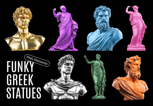 Colorful Greek Statue Art Collection Design Set