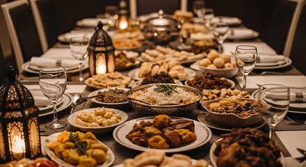 Fototapeta premium Luxurious Dinner Table Setting with Dishes.