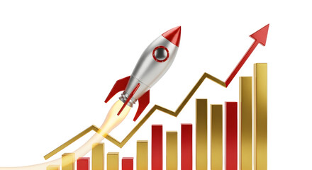 Rocket ship soaring upwards with red and gold graph&nbsp;transparent background png