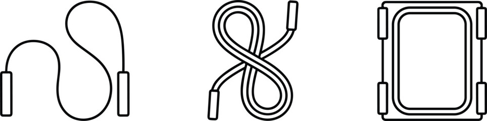 Electronic cable and device accessory icons set with charging cord connection and smartphone frame symbols design