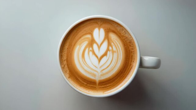 Creamy latte art heart rosette in ceramic cup with smooth foam cozy coffee morning cup