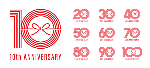 赤い水引で表現した和風周年（アニバーサリー）ロゴ・アイコンセット