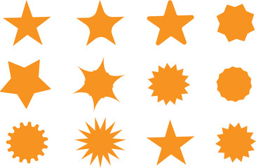 Obraz premium A set of ten orange star and starburst shapes isolated on transparent background