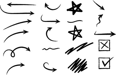 Fototapeta premium Hand drawn arrows and symbols isolated on transparent background