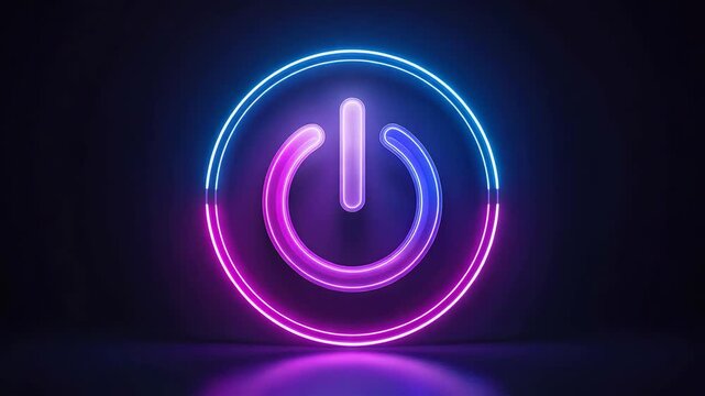 Neon power button glowing technology symbol video
