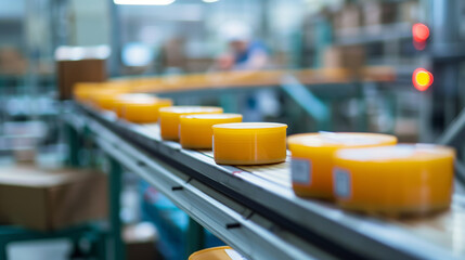 Fototapeta premium Food packaging process, sealing and labeling packaged food, clean factory environment.