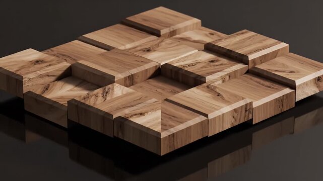 Abstract Wood Grain Geometric Pattern With Varying Heights And Subtle Lighting On Reflective Dark Surface
