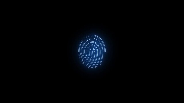 fingerprint icon with cyan neon glow animation for futuristic biometric security and digital authentication ui 4k.
