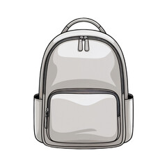 Fototapeta premium A minimalist illustration of a contemporary white backpack with multiple zippered pockets is neatly presented on a dark background.