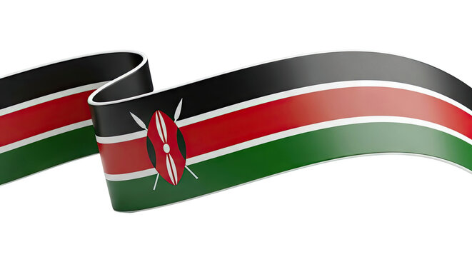 Waving Flag of Kenya with Shield and Spears