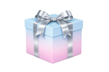 Obraz premium Pink and blue gradient gift box with silver ribbon and bow, symbolizing celebration, gifting, and special occasions