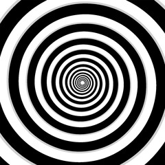 Obraz premium Warped Circles Banner. Psychedelic Warped Lines Optical Illusion Texture. Abstract Geometric Background Vector Design. Black and White Modern Pattern Op Art Illustration.