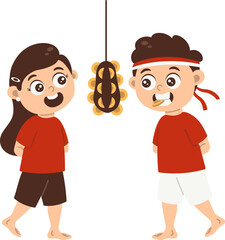 karakter anak-anak ikut lomba ambil koin di pepaya saat 17 agustusan