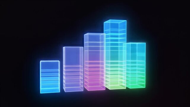 Digital Bar Graph Rises and Fades with Neon Glow