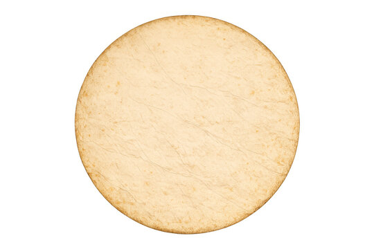 Old round aged paper creating a textured circle with transparent background for vintage design element