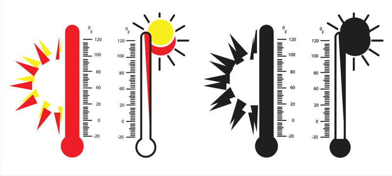 Thermometer icon set, in various styles, cold and hot icon vector, temperature sign illustration, thermometer symbol, heat logo, eps 10 on white background, vector illustration.

