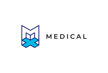 Fototapeta premium Initial Letter M Medical Logo, letter M with Medical Cross Combination, vector illustration