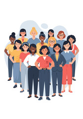 Diverse group of confident business professionals standing together in a united front showcasing teamwork and collaboration in a modern workplace setting.