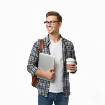 Estudiante con laptop y taza de cafe
