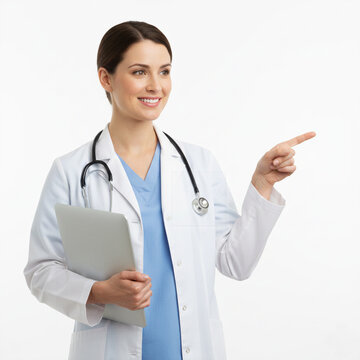 DOCTORA FELIZ SE&Ntilde;ALANDO CON SU DEDO