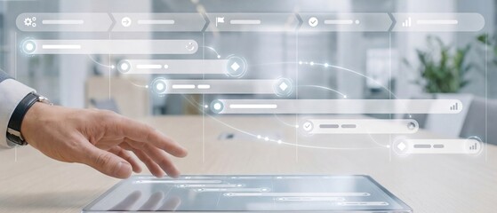 Project management Gantt chart timeline business planning workflow productivity automation interface on a digital tablet for professional corporate task scheduling.