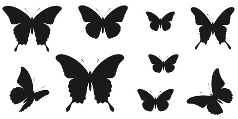 Fototapeta premium Collection of black butterfly silhouettes in various poses