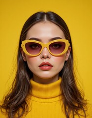 Retro Inspired Fashion Portrait with Geometric Sunglasses
