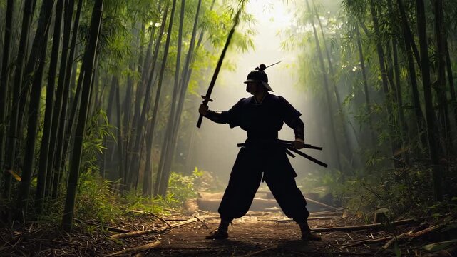 Japanese Samurai with Katana at Dawn