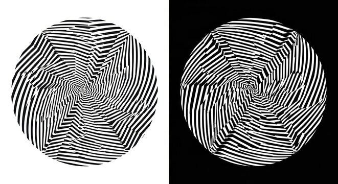 Abstract black and white striped optical illusion circles design
