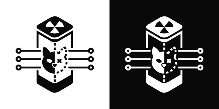 Schrodinger's Cat Icon White And Black Background Style