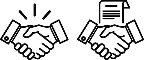 Obraz premium Handshake agreement and partnership deal icons with paperwork representing collaboration and business success