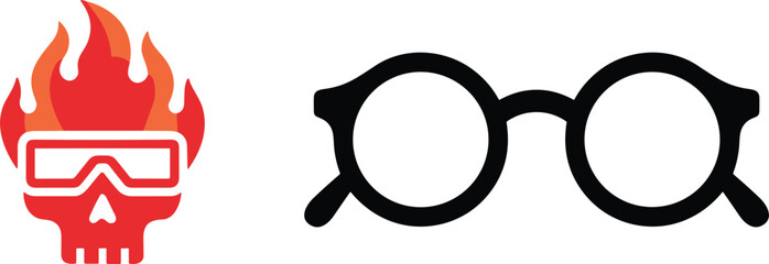 Skull with fire and glasses icons set for danger style vision and edgy graphic design concepts © Mohammad