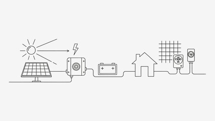 Illustration of a solar power system connected to a house. © Rendi