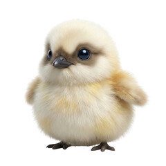 Obraz premium Fluffy beige and light brown baby bird or chick with large dark eyes, isolated on transparent background, png
